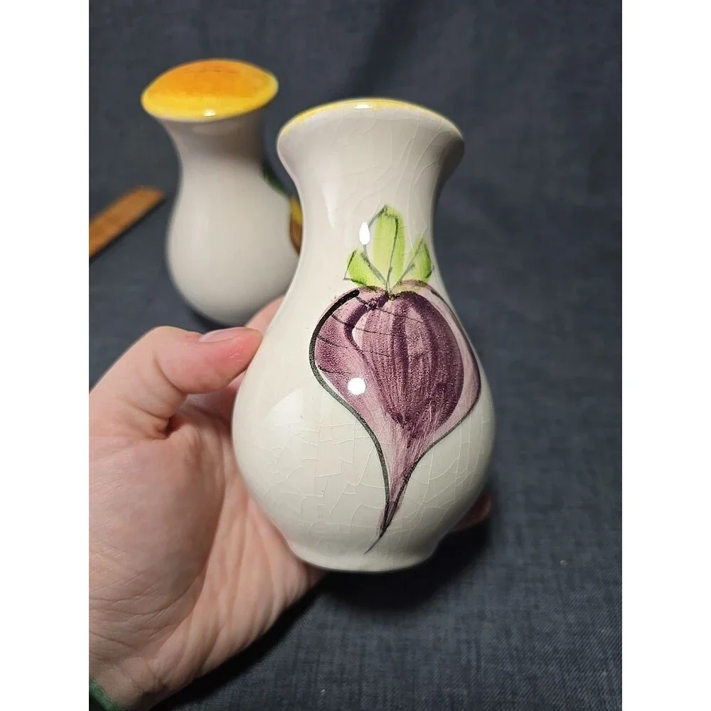 Los Angeles Potteries Handpainted Taproot Salt & Pepper Shakers Cottagecore 80's
